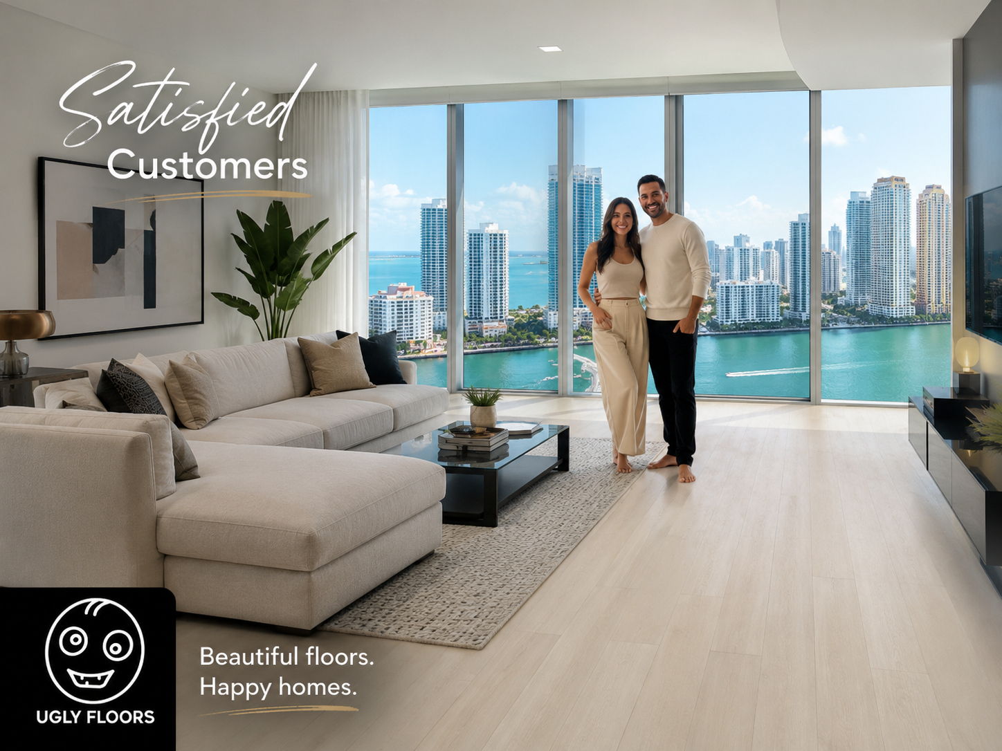 Condo with light flooring and city views